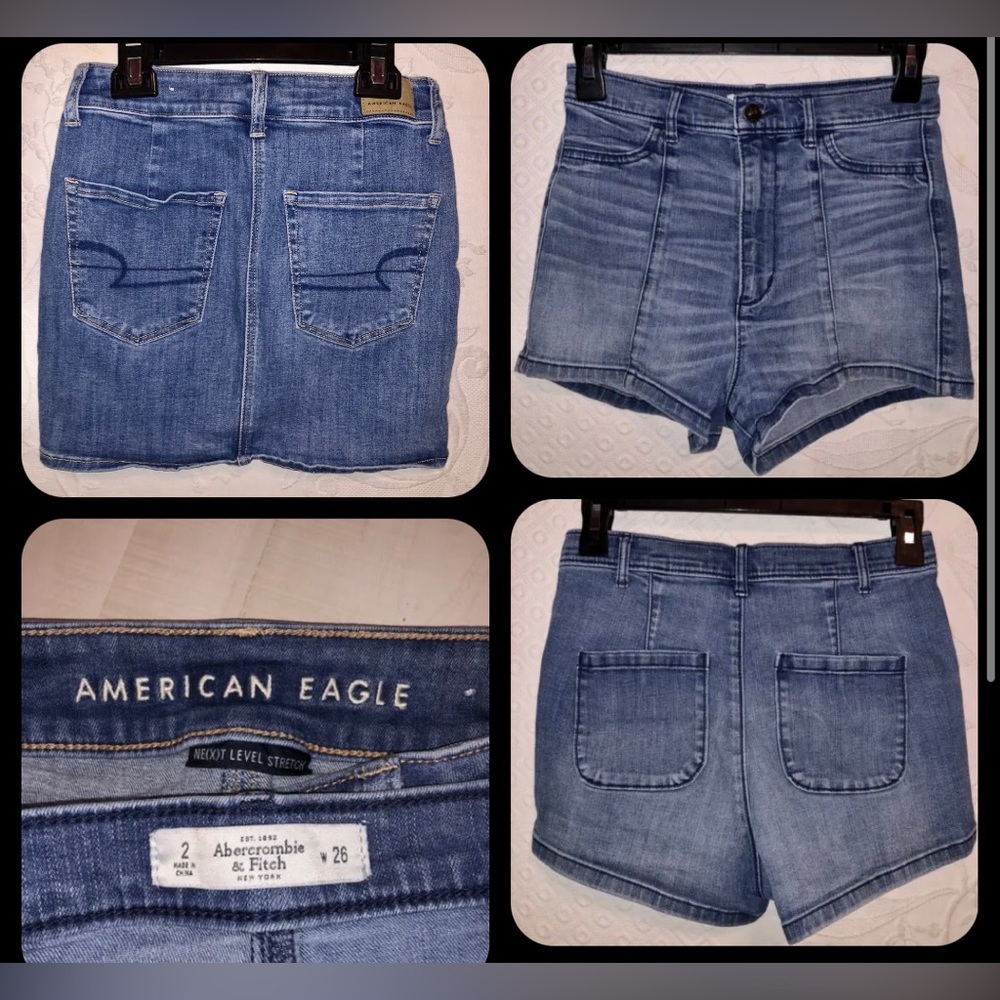 American Eagle Abercrombie Denim Skirt Shorts Set Sz 2